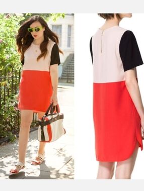 NWT Zara Women Color Block Boxy Short Sleeve 60s Mod Style Mini Dress Size Med